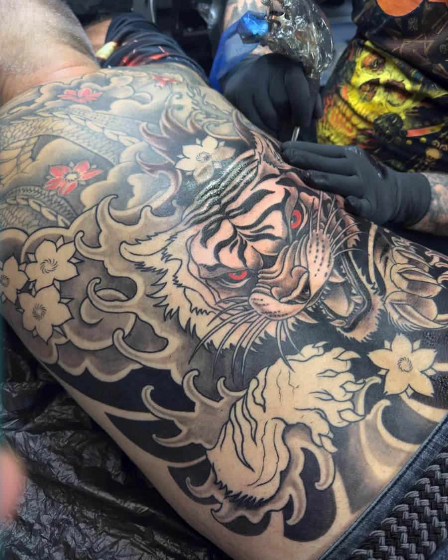 Echtes Handwerk bei Greyskull: Ein japanisches Tiger-Rückentattoo entsteht